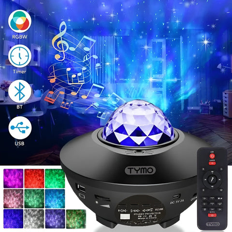 Galaxy Star Light Projector Lamp - Bluetooth Sound Activated, Remote Control Night Light Table Lamp with Ocean Wave, Starry Waves Lights Decor - 21 Lighting Modes – Bedroom projector