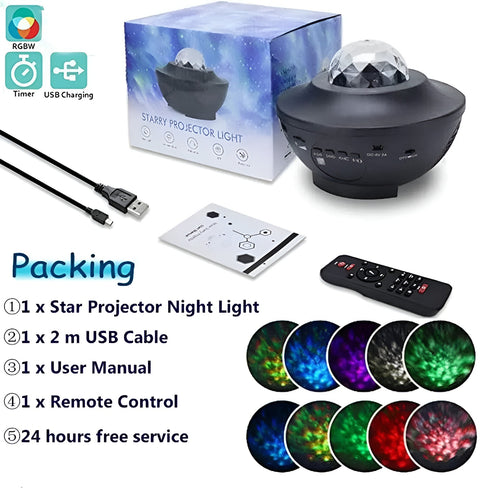 Galaxy Star Light Projector Lamp - Bluetooth Sound Activated, Remote Control Night Light Table Lamp with Ocean Wave, Starry Waves Lights Decor - 21 Lighting Modes – Bedroom projector