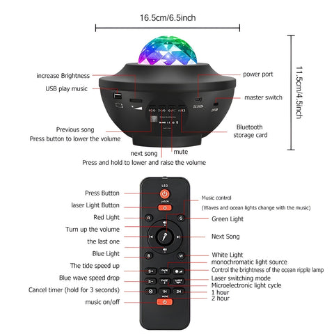 Galaxy Star Light Projector Lamp - Bluetooth Sound Activated, Remote Control Night Light Table Lamp with Ocean Wave, Starry Waves Lights Decor - 21 Lighting Modes – Bedroom projector
