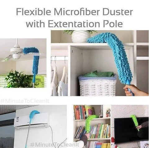 Microfiber Fan Duster with Telescopic Steel Rod – Flexible, Handheld Feather Duster for Ceiling Fans, Blinds, and Hard-to-Reach Areas – Essential Cleaning Brush & Accessories for Home