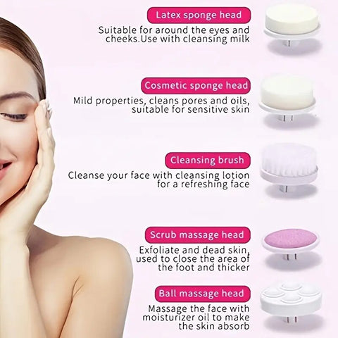 5 in 1 Facial Massager Machine | Electric Face Cleanser & Scrubber | Blackhead Remover Beauty Tool for Women & Men