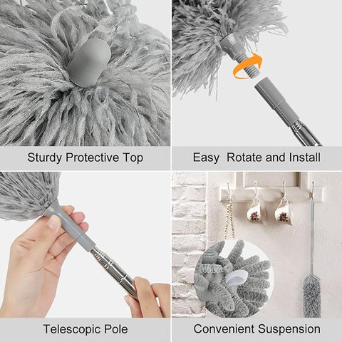 Feather Fan Duster with Telescopic Steel Rod – Flexible, Handheld Feather Duster for Ceiling Fans, Blinds, and Hard-to-Reach Areas – Essential Cleaning Brush & Accessories for Home (Copy)