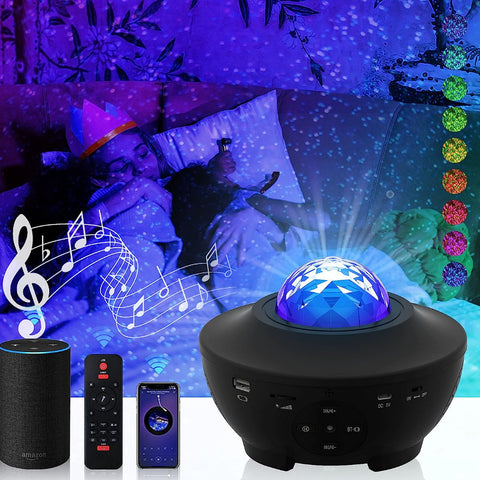 Galaxy Star Light Projector Lamp - Bluetooth Sound Activated, Remote Control Night Light Table Lamp with Ocean Wave, Starry Waves Lights Decor - 21 Lighting Modes – Bedroom projector