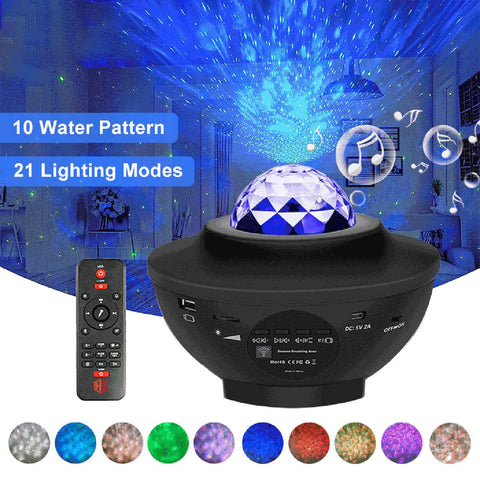 Galaxy Star Light Projector Lamp - Bluetooth Sound Activated, Remote Control Night Light Table Lamp with Ocean Wave, Starry Waves Lights Decor - 21 Lighting Modes – Bedroom projector